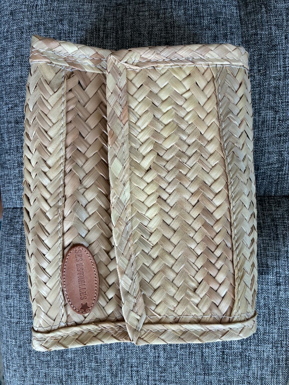 Straw clutch with leather details, Handmade in Menorca